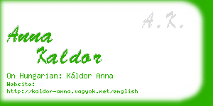 anna kaldor business card